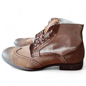 Diesel Leather Canvas Distressed Vintage Style Wingtip Boot Shoes EU 45 US 12